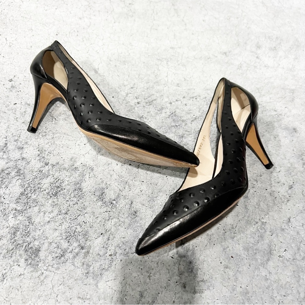 Escada Black Pointed Heels Leather Kitten Size 38.5